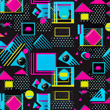 Retro 1980's repeating pattern, Vintage pattern of bright colors 