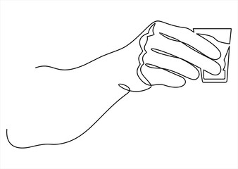 Obraz premium Continuous line drawing of hand holding glass. 