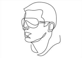 continuous line drawing of guy in glasses.flat vector icon