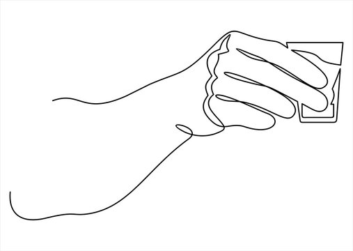 Continuous line drawing of hand holding glass. 
