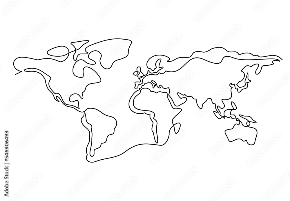 Poster continuous line drawing - map of world map