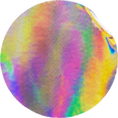 Blank round adhesive holographic foil sticker label isolated on white background
