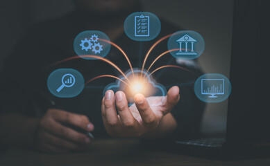 cloud computing diagram in hand cloud technology storage network and internet service concept
