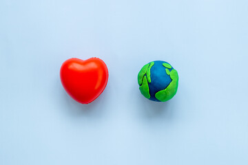 Clay world with heart. Eco and Earth Day concept