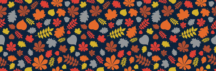 Concept of autumn background with leaves. Seamless pattern. Panoramic header. Vector