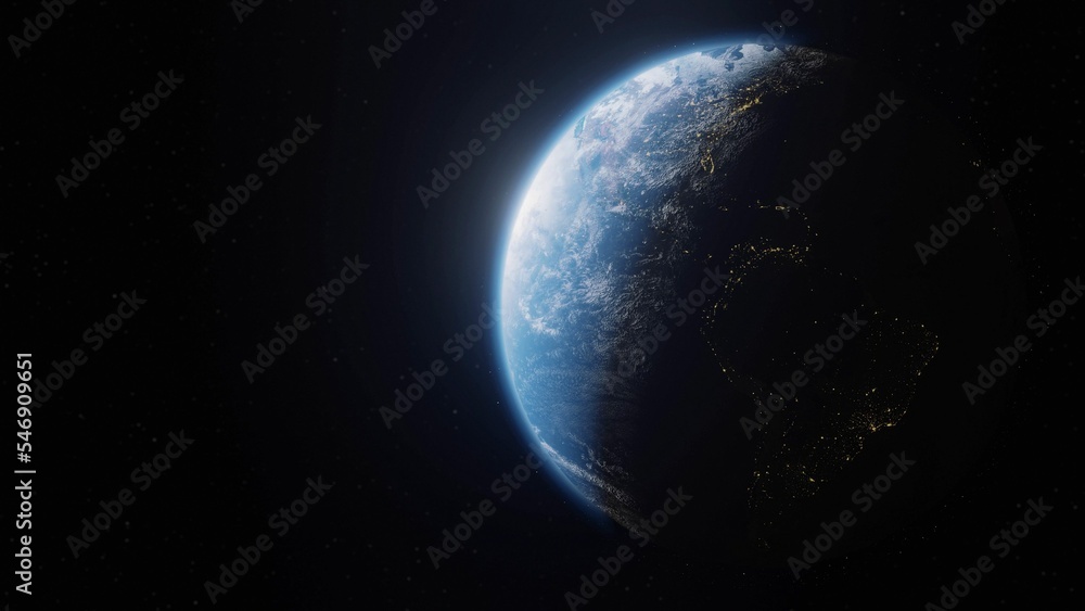 Poster nightly planet earth in dark outer space. civilization. elements of this image furnished by nasa