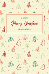 Hand drawn Christmas trees. Greeting card with wishes. Vector illustration