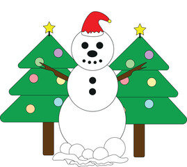 snowman with the christmas tree.snowball.snow.santa claus.snowing.star.family.family tour.happy.