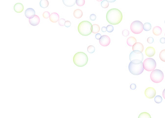 Soap bubbles randomly flew on a white background. Background design. Vector