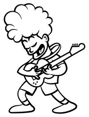 Cartoon illustration of Young man perform a rock music at street with electric guitar. Best for Outline, logo, and coloring book with musical themes