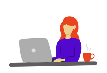 Fototapeta na wymiar Woman work at laptop flat vector illustration