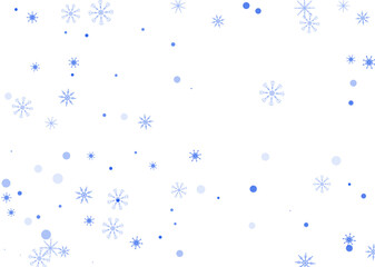 Snowflakes. Snow, snowfall. Falling scattered blue snowflakes on a white background. Vector