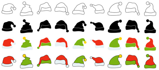 Set of Elf hat isolated on white background