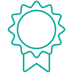 Simple minimal modern line icon of stamp with ribbon for certification, license or diploma. Vector blue outline pictogram isolated on transparent background