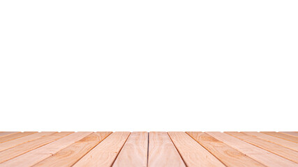 Wooden planks in the form of a pier or platform isolated on white background.