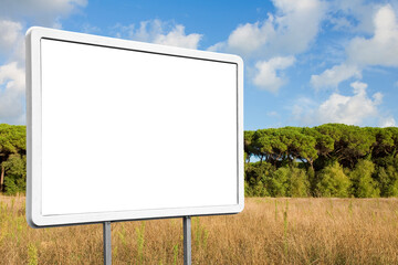 Blank advertising signboard in a rural scene with trees on background - concept with copy space for text inserting