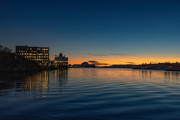 Colorful in Brønnøysundet. Coastal route ship Ms Trollfjord at quay on southbound...