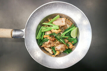 stir fried noodles with pork and vegetable or noodles