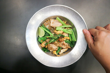 stir fried noodles with pork and vegetable or noodles