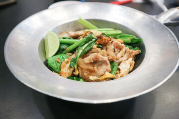 stir fried noodles with pork and vegetable or noodles