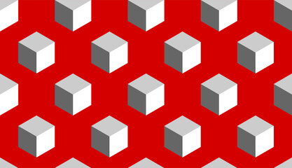 Abstract Seamless Pattern with Block Chain Style Cubes or Boxes in 3D Perspective View on Red Background. Vector Image.