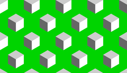 Abstract Seamless Pattern with Block Chain Style Cubes or Boxes in 3D Perspective View on Green Background. Vector Image.
