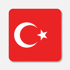 Flag of Turkey flat icon. Square vector element with shadow underneath. Best for mobile apps, UI and web design.