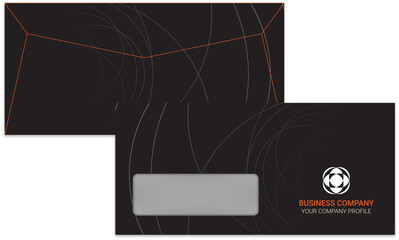 Professional business stationery items set black orange modern color styles png illustration 