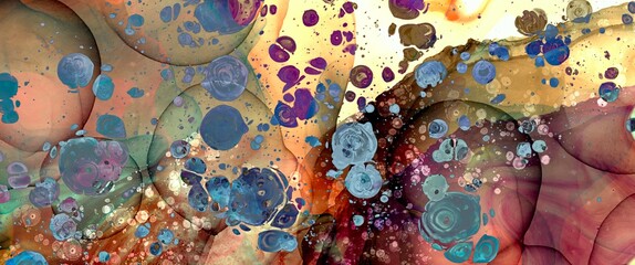 watercolor multicolour abstract background made by alcohol ink, pattern with cells, hand drawn fluid artwork