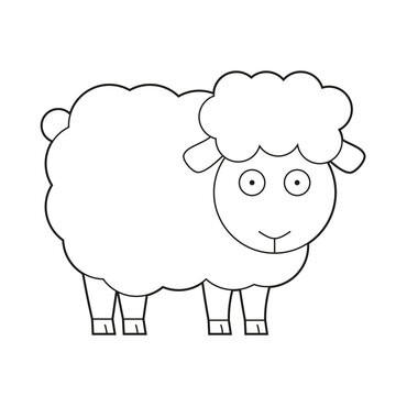 Easy coloring cartoon vector illustration of a sheep