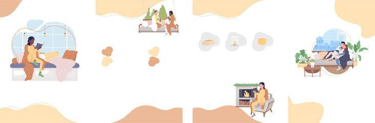 What is hygge flat raster brochure template. Booklet, leaflet printable flat color designs. Simple magazine page, reports kit with copyspace