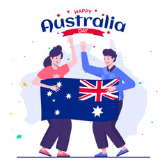 Fototapeta premium Happy Couple Holding Australian Flag For Australia Day
