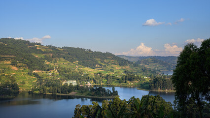 Lake Bunyonyi on a sunny day in June