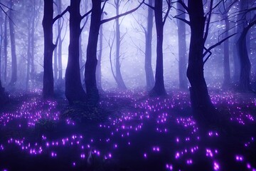Dark magical foggy forest in the night