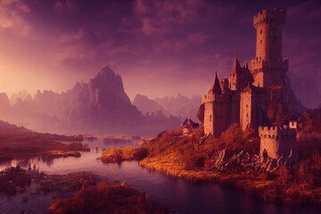 Fototapeta premium sunset over the castle