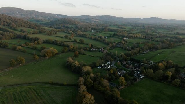 Herefordshire Countryside Malvern Hills High Aerial Autumn Season Landscape Trees Fields England UK