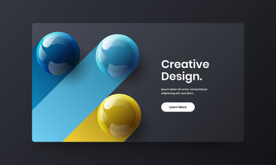 Unique 3D spheres cover layout. Clean site screen vector design template.