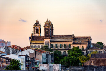 Naklejka premium Old baroque church deteriorated by time in the historic neighborhood of Pelourinho in Salvador in Bahia