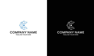 PriCreative Letter C logo design with point or dot symbol. on a black and white background.
