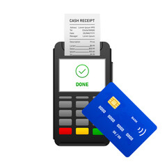 Payment by credit card using terminal, approved payment. NFC card. Vector illustration.