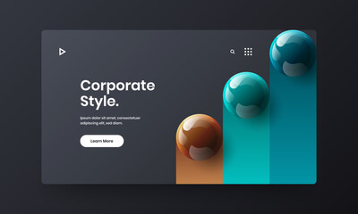 Creative horizontal cover vector design template. Bright 3D balls site layout.