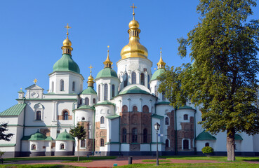 Fototapeta na wymiar Saint Sophia Cathedral in Kiev is an architectural monument of Kievan Rus'. The cathedral is one of the city's best known landmarks and the first heritage site in Ukraine.