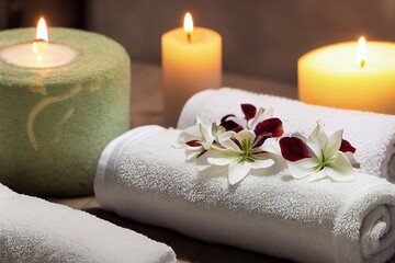 Spa still life with towels,  candles and orchid
