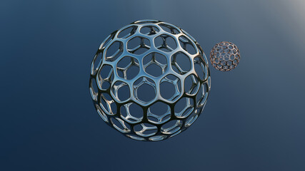 3D rendering - two latticed metal balls symbolizing the Earth and the Moon