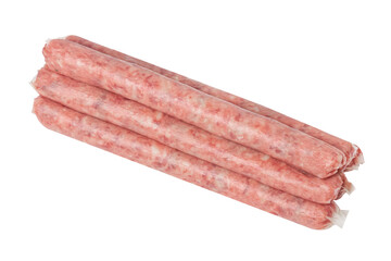 Raw BBQ sausages. Thin sausages. Homemade sausages isolated on white.