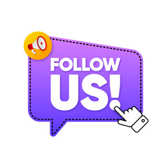 Follow US Button, icon, emblem. Follow US label. Mouse click on banner. Vector illustration.