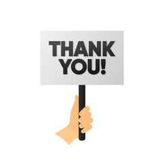 Thank You poster with hand up on white background. Vector illustration.