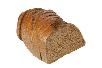 Black bread isolated on white background. Half of rye bread. Sliced bread. Pumpernickel isolated on white
