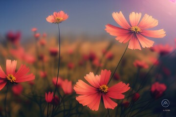 Beautiful red poppy flowers blooming in the field
