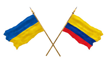 Background for designers. National Day. National flags  of Ukraine and Colombia